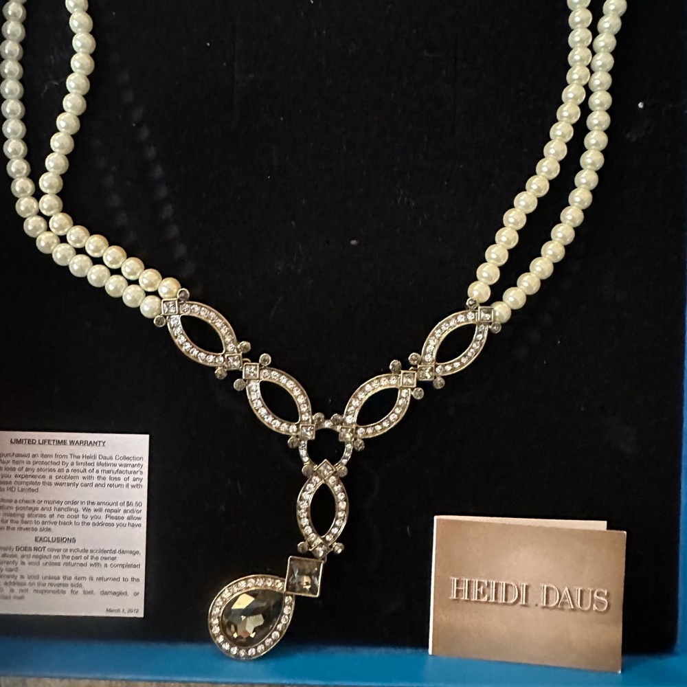 Heidi Daus Teardrop Crystal Pearl Double Strand Necklace